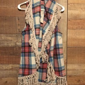 Entro brand plaid fringe vest